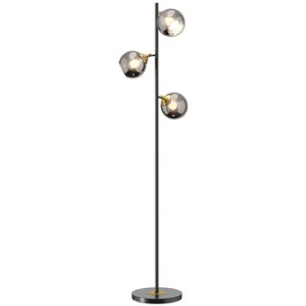 Lampadaire globe design néo-rétro 3 ampoules orientables max. 40 W H. 162 cm métal noir doré verre gris - 1
