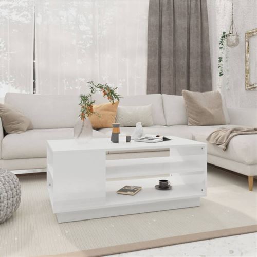 Table basse blanc 102x55x43 cm bois d ingénierie