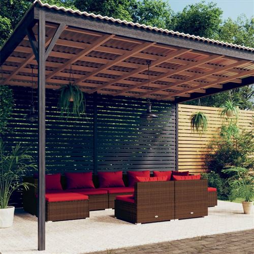 Non Communiqué Marron Vidaxl 9-Delige Loungeset Met Kussens Poly Rattan Bruin3102003