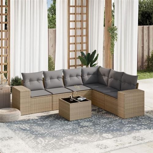 Non Communiqué Beige Salon De Jardin Modulable Vidaxl 7 Pieces Rotin 62 X 62 X 69 Cm