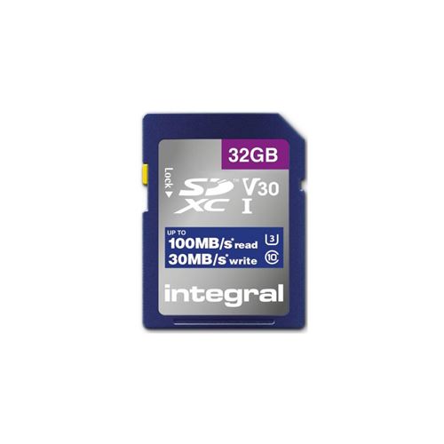 Integral - Carte mémoire flash - 32 Go - Video Class V30 / UHS-I U3 / Class10 - SDHC UHS-I