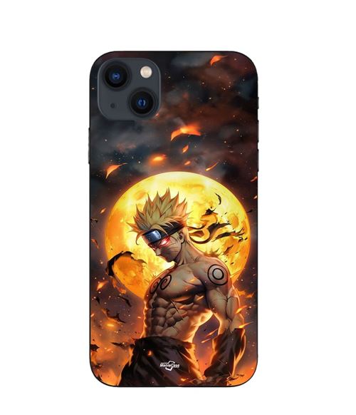 Funda Maniacase para iPhone 13 mini con diseño de Naruto y luna oscura 3D negro