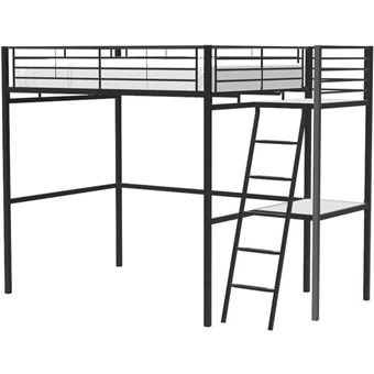 Lit mezzanine Oxford métal noir 140x190 cm avec bureau réversible intégré - 1