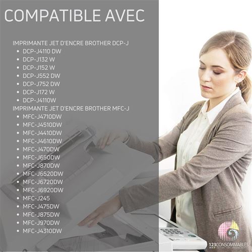 Lot De 4 Cartouches D'encre Noire Go Inks Compatibles Brother LC123 - 15ml - Pour Imprimantes DCP/MFC-J