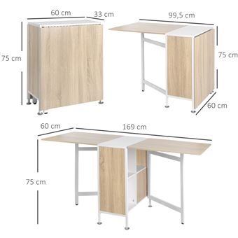 Table à Manger Pliante Avec Tiroir Et Étages - Dimensions 120x72x75 Cm (dépliée) - Blanche - Pour Petits Espaces, Cuisine