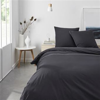 Drap housse Prestige - 140 x 200+30 cm - 2 personnes - 100% Percale de coton uni - Fusain