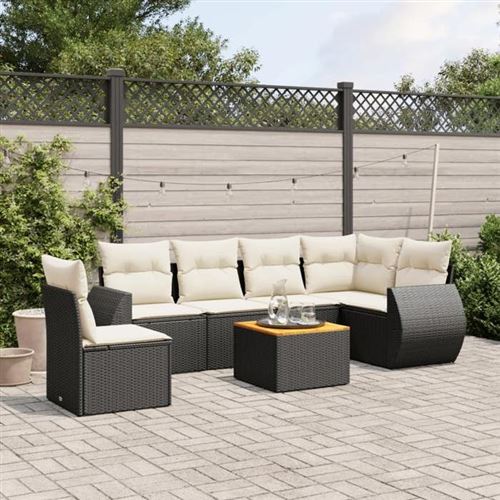 VIDAXL  - Salon de jardin 7 pcs avec coussins noir r&eacute;sine tress&eacute;e