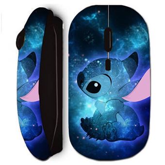 Maniacase zwarte draadloze muis, Stitch blauw frand - 1
