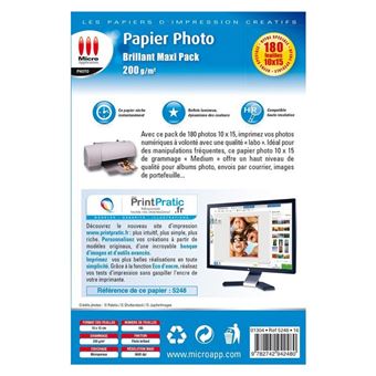 Micro Application Papier Photo BRILLANT - Brillant - enduit - 100 x 150 mm  - 200 g/m² - 180 feuille(s) papier photo - Pellicule ou papier photo -  Achat & prix