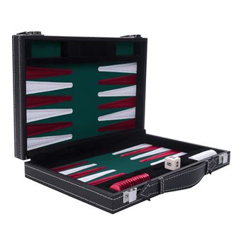 Backgammon De Voyage Enroulable – Plateau 36 X 25 Cm – Cuir Synthétique, Pièces Incluses – Noir Et Blanc – Idéal Cadeau