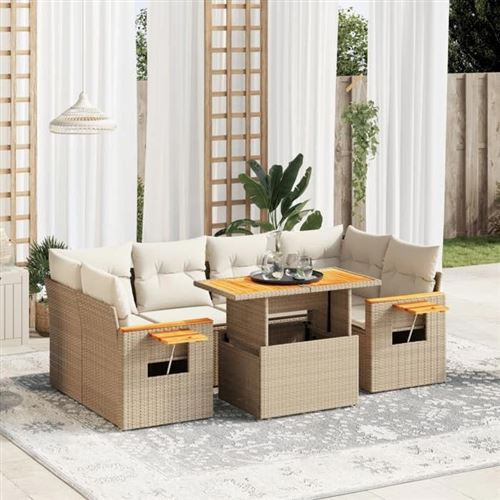 Non Communiqué Beige Vidaxl Salon De Jardin Avec Coussins 7 Pcs, Canapés De Terrasse, Ensemble De Meubles De Patio, Mobilier D'extérieur, 3273417