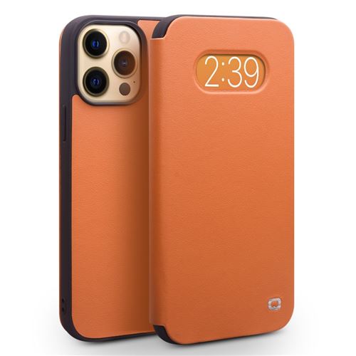Coque en cuir véritable QIALINO ultra fin marron pour votre iPhone 13 Pro 6.1 pouces