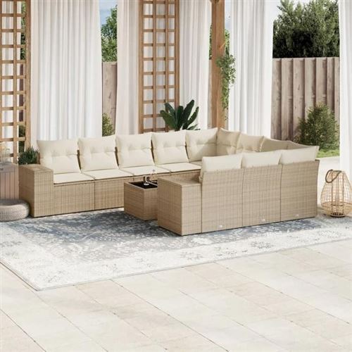  Vidaxl Salon De Jardin 11 Pcs Avec Coussins Beige R&eacute;sine Tress&eacute;e