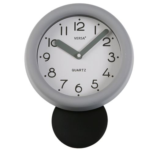 VERSA - Pendule de cuisine rétro Grise à suspendre en ABS et Plastique - Hauteur avec balancier 26.5 cm - Diamètre 19.5 cm - Profondeur 5 cm
