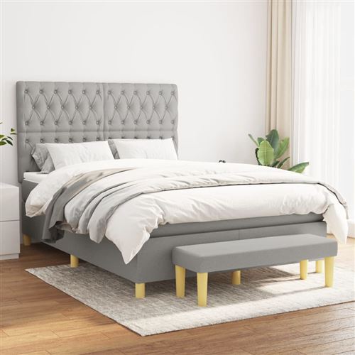 vidaXL Sommier à lattes de lit avec matelas Gris clair 140x190cm Tissu3137389