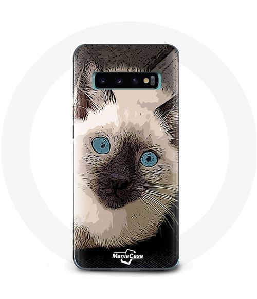 Coque pour Samsung Galaxy S10 Chat Siamois Noir et blanc aux Yeux Bleus Maniacase