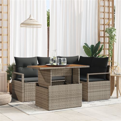 Non Communiqué Gris Ensemble Canapé Jardin 5 Pièces Avec Coussins Rattan Poly