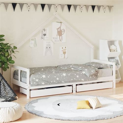 vidaXL Cadre de Lit pour Enfants avec Tiroirs, Lit Simple avec Sommier à Lattes, Meuble de Chambre à Coucher, Scandinave, 834550