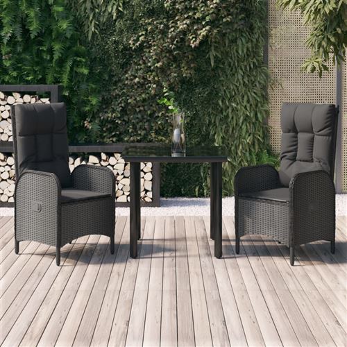 Non Communiqué Noir Vidaxl Ensemble À Manger De Jardin Avec Coussins 3 Pcs Ensemble De Salle À Manger, Ensemble De Salle À Manger D'extérieur, Ensemble De Mobilier D'extérieur