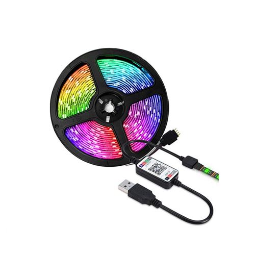 Bande lumineuse LED Souple RGB étanche IP65 DC 5V Bluetooth Avec télécommande 2m -multicolore