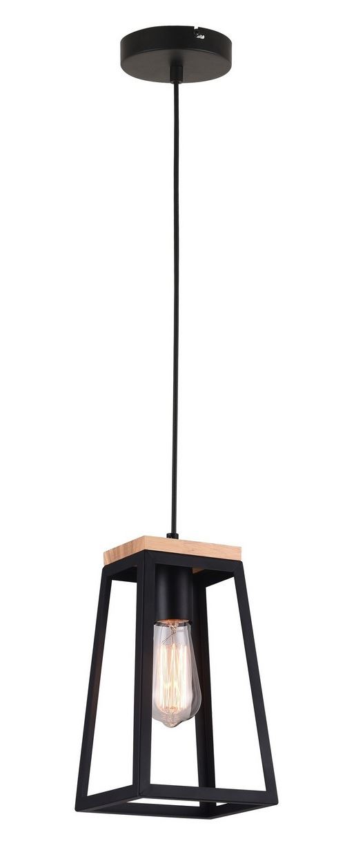 HOMEMANIA Lampe à Suspension Isidora - Lustre - pour plafond - Noir en Métal, Bois, 17 x 14 x 148 cm, 1 x E27, Max 40W