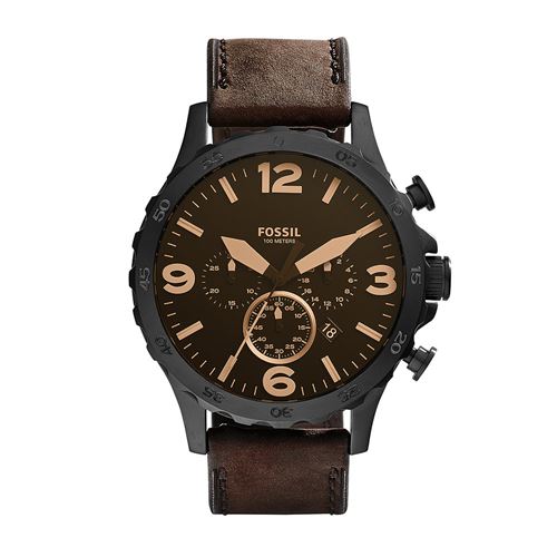Montre Fossil pour Homme Nate Chronographe En Acier Inoxydable Noir, Jr1487