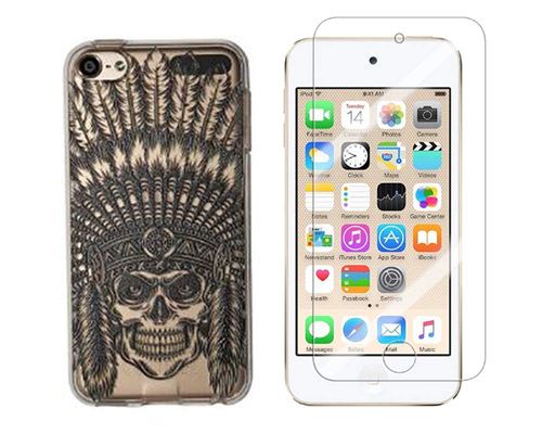 Novago Compatible avec iPod Touch 5, Touch 6 Coque Gel imprimée Solide résistante +1 Verre en Verre trempé Transparent résistant (indien)