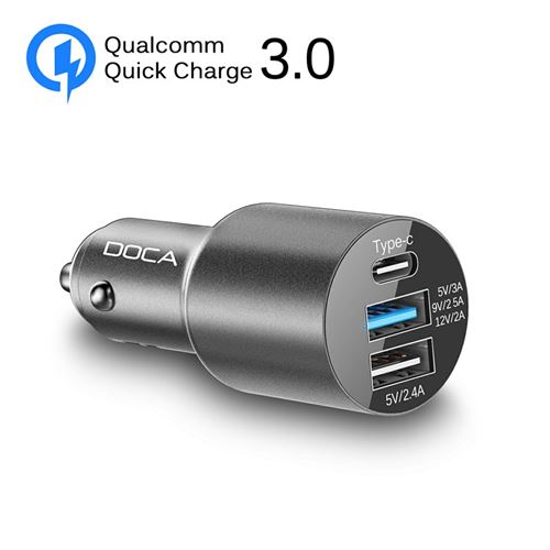 Chargeur Triple USB Prise Allume-Cigare avec Recharge Rapide QC 3.0