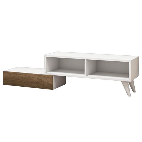 Meuble TV moderne Active - 140 x 35 cm - Blanc et marron