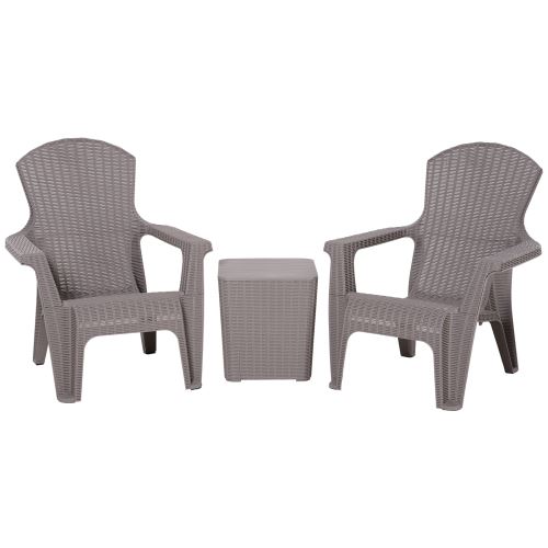 Salon de jardin 2 pers. 3 pièces - ensemble bistro style néo-rétro - 2 fauteuils lounge + table basse coffre - polypropylène gris imitation rotin