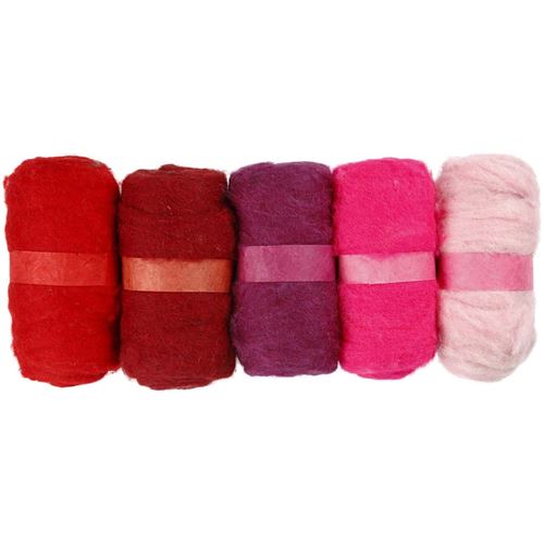 Creotime laine cardée 100 grammes rouge/rose 5 pièces