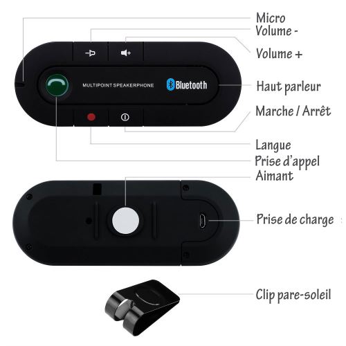 Kit Mains Libres Bluetooth pour T¿¿l¿¿phone Portable, Pare-Soleil