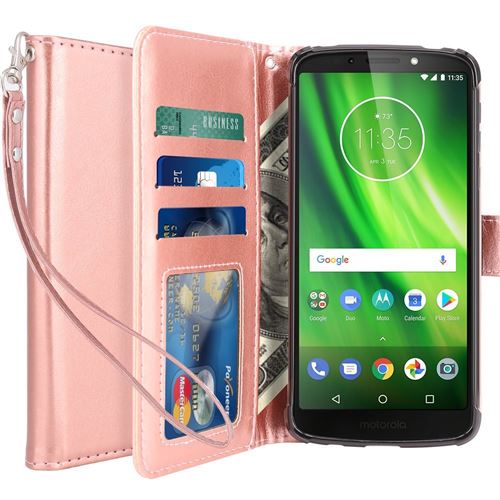 Motorola G6 Plus Housse Coque Etui de luxe Portefeuille Porte Carte Et Billet (avec support integré) Rose