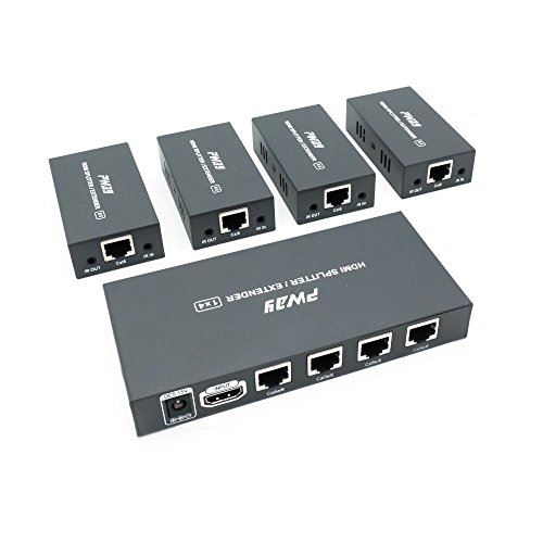 PW-HTS0104IR(POC) 1X4 HDMI Extender Splitter Ultra HD 1080P sur câble Support EDID Jusqu'à 60m/196ft Cat6 Télécommande IR(20~60Hz) P