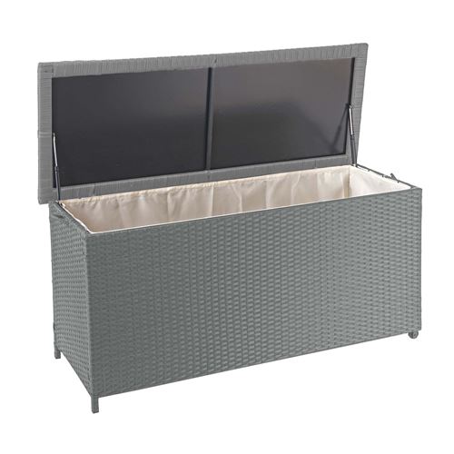 Coffre à coussins en polyrotin, HWC-D88, coffre jardin ~ Premium gris, 63x135x52 cm, 320l