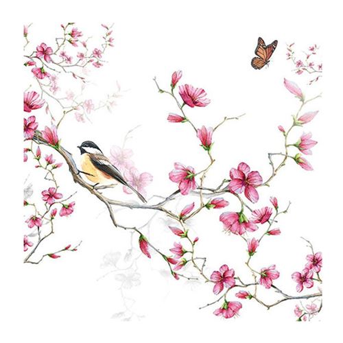 20 serviettes oiseau cerisier 33x33cm