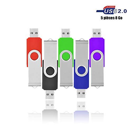 VIEKUU Lot de 5 Pièces Clef USB 2.0 8 GO pour Ordinateur, Lecteur, Télévision, Automobile,etc (Multi-Couleur Noir Bleu Vert Rouge Vi