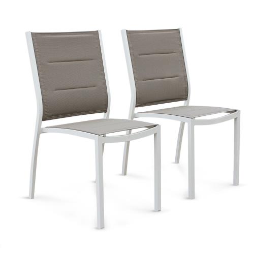 Sweeek Lot de 2 chaises Chicago - Aluminium blanc et textilène taupe
