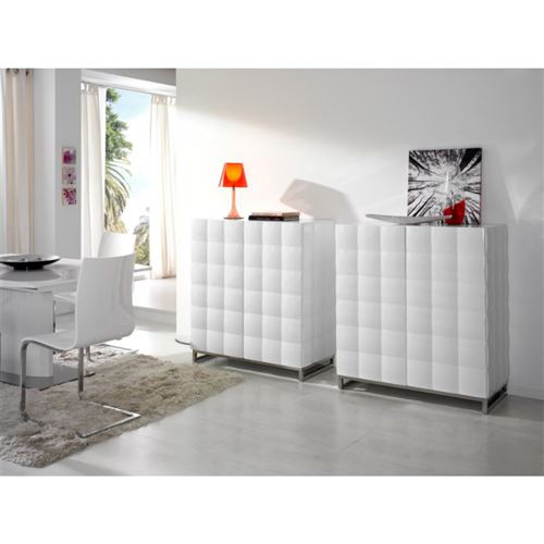 Buffet 4 portes en bois laqué blanc brillant effet 3D LOMA