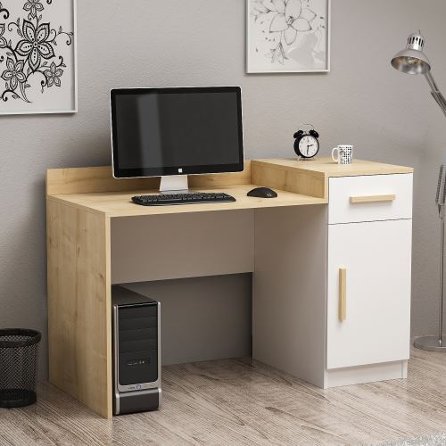 HOMEMANIA Bureau Bonte avec Tiroir, Porte - pour Bureau, Chambre - Blanc en Bois, 128 x 60 x 84 cm