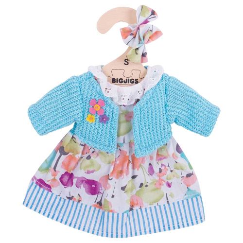Bigjigs - Poppenkleren - Bloemenjurk & vest - Blauw - 25cm