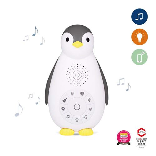 ZAZU Bo&icirc;te &agrave; musique Bluetooth Zoe le pingouin, veilleuse, gris