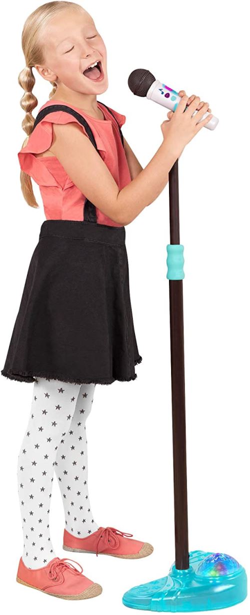 B Toys - Mic It Shine - Jouet Micro avec Pied Lumineux - Microphone Extensible avec Fonction Bluetooth et Base Lumineuse pour Enfants à partir de 3 Ans (Blanc)