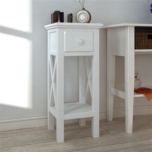 Table d'appoint vidaXL Table d'appoint avec tiroir Blanc
