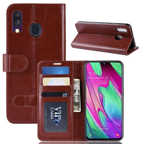 Etui en PU cheval fou flip stand marron pour votre Samsung Galaxy A40