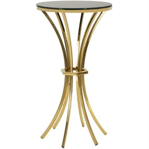 Mauro Ferretti Noir Table Haute En Métal Et Verre Doré Et (Ø 50X92 Cm) - Image 3