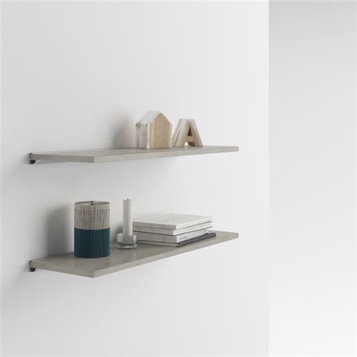 Mobilifiver Paire d'étagères 60x25 cm avec support en aluminium, Ciment, 60 x 25 x 2 cm, Mélaminé/Aluminium, Made in Italy
