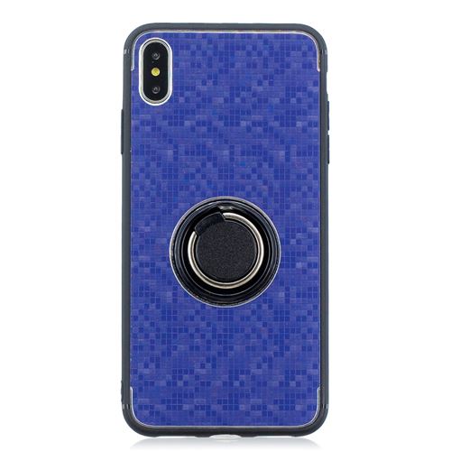 Coque en TPU motif mosaïque hybride avec anneau de doigt bleu pour votre Apple iPhone XS Max 6.5 inch