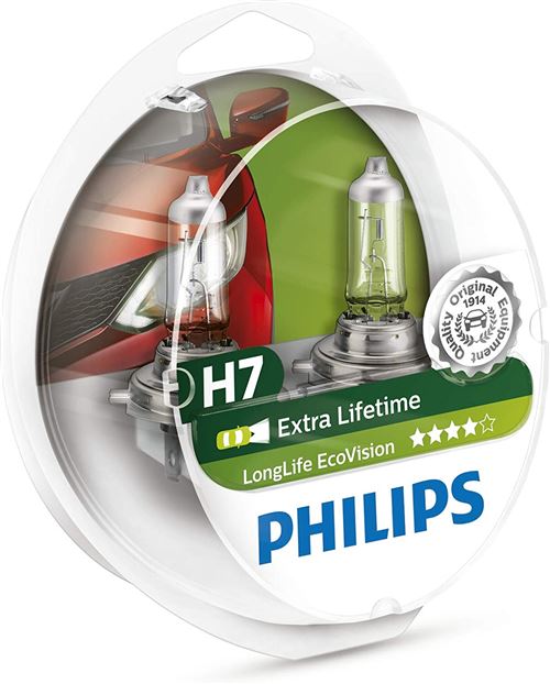 Philips Long Life Ecovisionjeu De Phares H7 12V 55W 2 Pièces