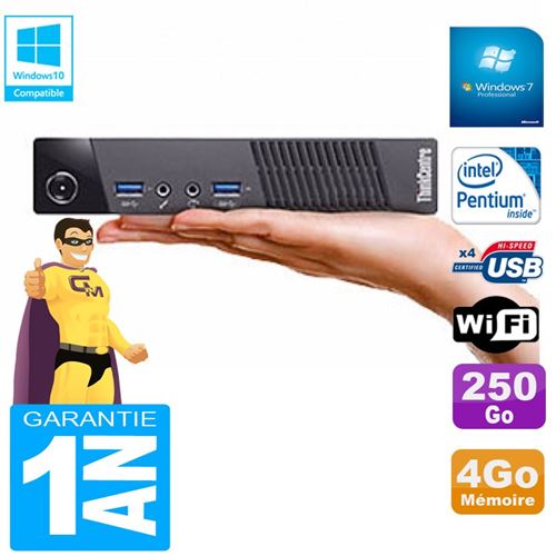 PC De Bureau Lenovo Ultra Mini PC Lenovo M73 Usff Tiny G3250T 4Go Disque 250Go WiFi W7